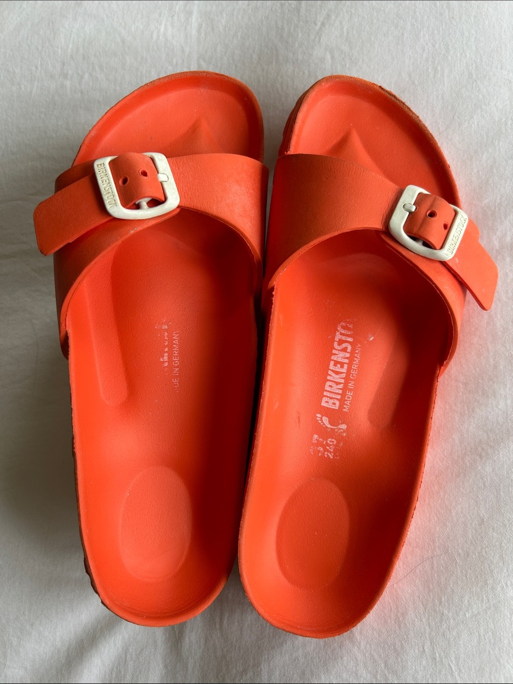 Birkenstock Orange EVA Madrid Slide Sandals with White Buckles